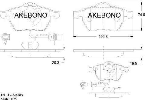 Akebono AN-4434WKE - Bremžu uzliku kompl., Disku bremzes autodraugiem.lv