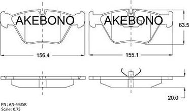 Akebono AN-4435K - Bremžu uzliku kompl., Disku bremzes autodraugiem.lv