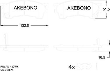 Akebono AN-447WK - Bremžu uzliku kompl., Disku bremzes autodraugiem.lv