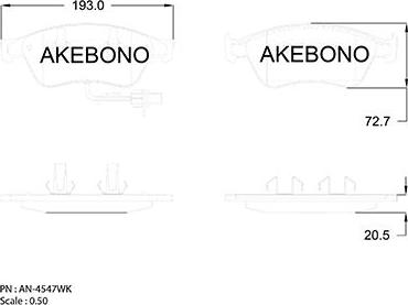 Akebono AN-4547WK - Bremžu uzliku kompl., Disku bremzes autodraugiem.lv