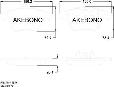 Akebono AN-4555K - Bremžu uzliku kompl., Disku bremzes autodraugiem.lv
