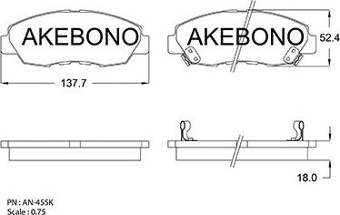 Akebono AN-455WK - Bremžu uzliku kompl., Disku bremzes autodraugiem.lv