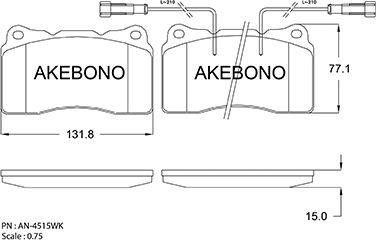 Akebono AN-4515WKE - Bremžu uzliku kompl., Disku bremzes autodraugiem.lv