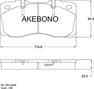 Akebono AN-4588K - Bremžu uzliku kompl., Disku bremzes autodraugiem.lv