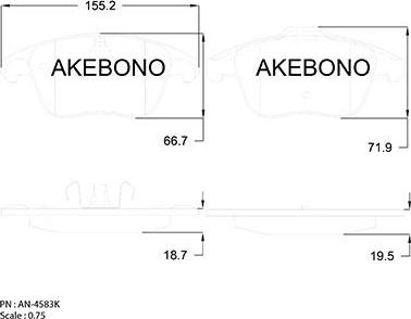 Akebono AN-4583K - Bremžu uzliku kompl., Disku bremzes autodraugiem.lv