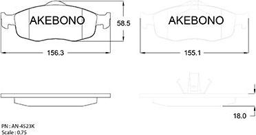 Akebono AN-4523K - Bremžu uzliku kompl., Disku bremzes autodraugiem.lv