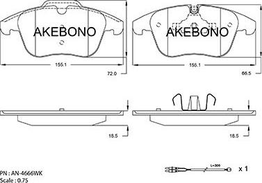 Akebono AN-4666WKE - Bremžu uzliku kompl., Disku bremzes autodraugiem.lv