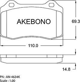 Akebono AN-4634KE - Bremžu uzliku kompl., Disku bremzes autodraugiem.lv