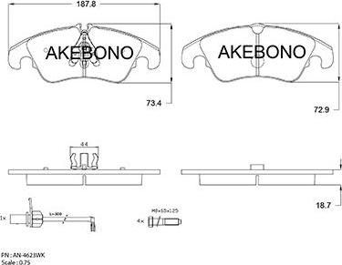 Akebono AN-4623WK - Bremžu uzliku kompl., Disku bremzes autodraugiem.lv