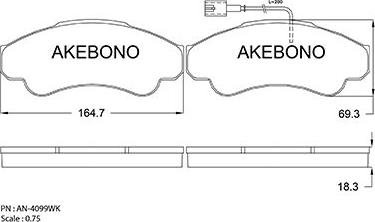 Akebono AN-4099WKE - Bremžu uzliku kompl., Disku bremzes autodraugiem.lv