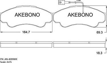 Akebono AN-4099WK - Bremžu uzliku kompl., Disku bremzes autodraugiem.lv