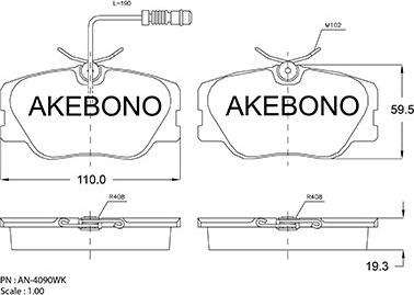 Akebono AN-4090WKE - Bremžu uzliku kompl., Disku bremzes autodraugiem.lv