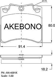 Akebono AN-4091KE - Bremžu uzliku kompl., Disku bremzes autodraugiem.lv