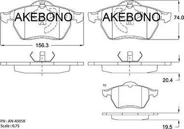 Akebono AN-4005K - Bremžu uzliku kompl., Disku bremzes autodraugiem.lv