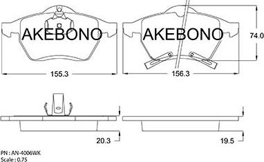 Akebono AN-4006WKE - Bremžu uzliku kompl., Disku bremzes autodraugiem.lv