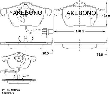 Akebono AN-4001WKE - Bremžu uzliku kompl., Disku bremzes autodraugiem.lv