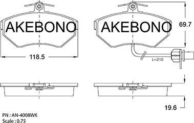 Akebono AN-4008WKE - Bremžu uzliku kompl., Disku bremzes autodraugiem.lv
