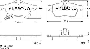 Akebono AN-4003WKE - Bremžu uzliku kompl., Disku bremzes autodraugiem.lv