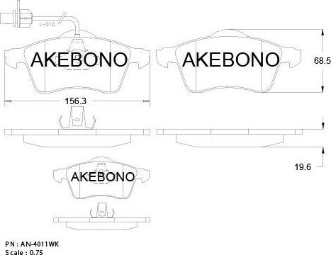 Akebono AN-4011WK - Bremžu uzliku kompl., Disku bremzes autodraugiem.lv