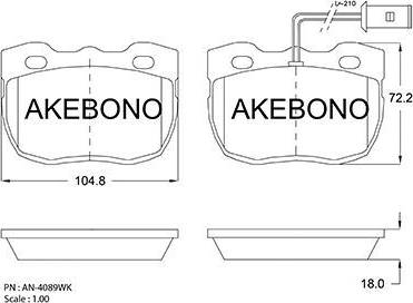 Akebono AN-4089WK - Bremžu uzliku kompl., Disku bremzes autodraugiem.lv