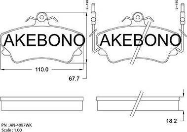 Akebono AN-4087WK - Bremžu uzliku kompl., Disku bremzes autodraugiem.lv