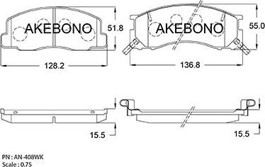 Akebono AN-408WKE - Bremžu uzliku kompl., Disku bremzes autodraugiem.lv