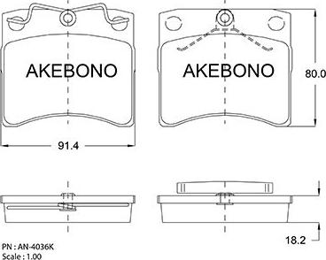 Akebono AN-4036KE - Bremžu uzliku kompl., Disku bremzes autodraugiem.lv