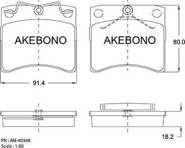 Akebono AN-4036K - Bremžu uzliku kompl., Disku bremzes autodraugiem.lv