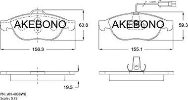 Akebono AN-4038WKE - Bremžu uzliku kompl., Disku bremzes autodraugiem.lv