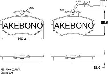 Akebono AN-4027WKE - Bremžu uzliku kompl., Disku bremzes autodraugiem.lv
