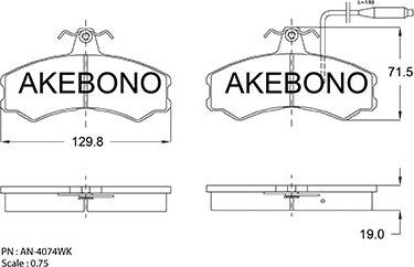 Akebono AN-4074WKE - Bremžu uzliku kompl., Disku bremzes autodraugiem.lv