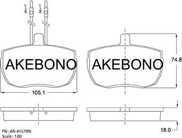 Akebono AN-4157WKE - Bremžu uzliku kompl., Disku bremzes autodraugiem.lv