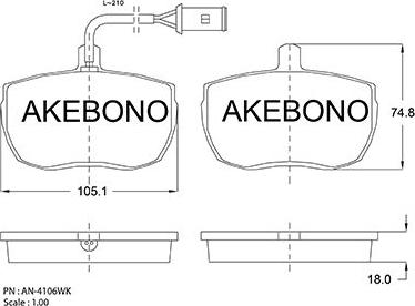 Akebono AN-4106WK - Bremžu uzliku kompl., Disku bremzes autodraugiem.lv