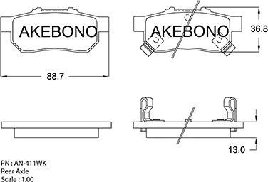 Akebono AN-411WKE - Bremžu uzliku kompl., Disku bremzes autodraugiem.lv