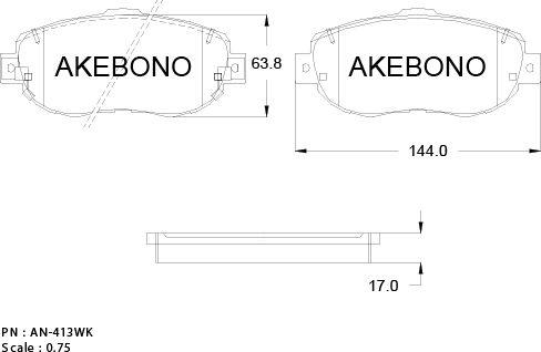 Akebono AN-413WKE - Bremžu uzliku kompl., Disku bremzes autodraugiem.lv