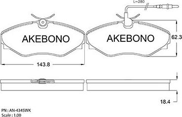 Akebono AN-4345WK - Bremžu uzliku kompl., Disku bremzes autodraugiem.lv