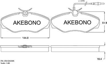 Akebono AN-4343WKE - Bremžu uzliku kompl., Disku bremzes autodraugiem.lv