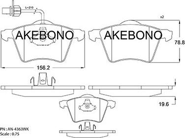 Akebono AN-4363WKE - Bremžu uzliku kompl., Disku bremzes autodraugiem.lv