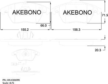 Akebono AN-4306WKE - Bremžu uzliku kompl., Disku bremzes autodraugiem.lv