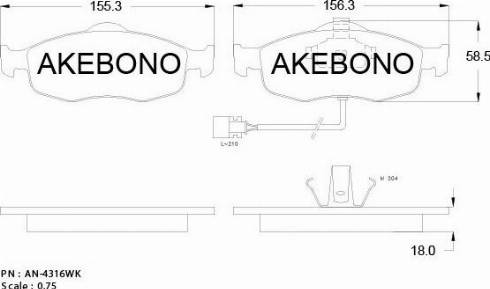 Akebono AN-4316WKE - Bremžu uzliku kompl., Disku bremzes autodraugiem.lv