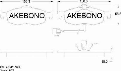 Akebono AN-4316WK - Bremžu uzliku kompl., Disku bremzes autodraugiem.lv