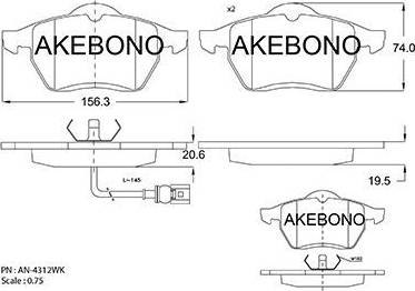 Akebono AN-4312WK - Bremžu uzliku kompl., Disku bremzes autodraugiem.lv