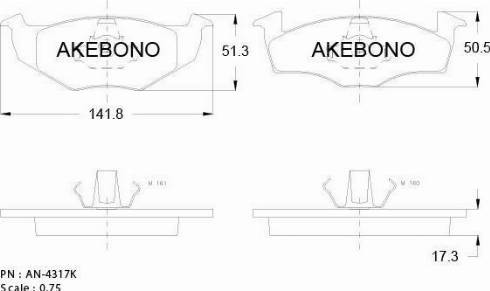 Akebono AN-4317K - Bremžu uzliku kompl., Disku bremzes autodraugiem.lv