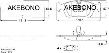 Akebono AN-4339KE - Bremžu uzliku kompl., Disku bremzes autodraugiem.lv