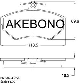 Akebono AN-4335KE - Bremžu uzliku kompl., Disku bremzes autodraugiem.lv