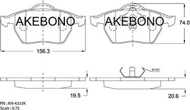 Akebono AN-4333KE - Bremžu uzliku kompl., Disku bremzes autodraugiem.lv