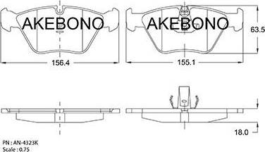 Akebono AN-4323K - Bremžu uzliku kompl., Disku bremzes autodraugiem.lv