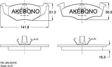 Akebono AN-4327KE - Bremžu uzliku kompl., Disku bremzes autodraugiem.lv