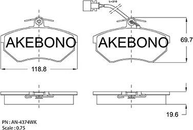 Akebono AN-4374WK - Bremžu uzliku kompl., Disku bremzes autodraugiem.lv