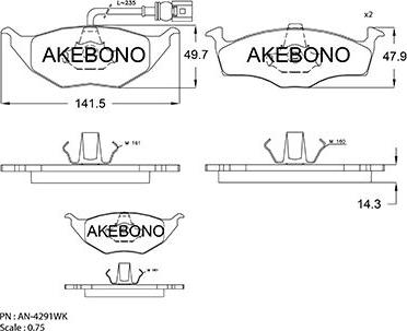 Akebono AN-4291WK - Bremžu uzliku kompl., Disku bremzes autodraugiem.lv